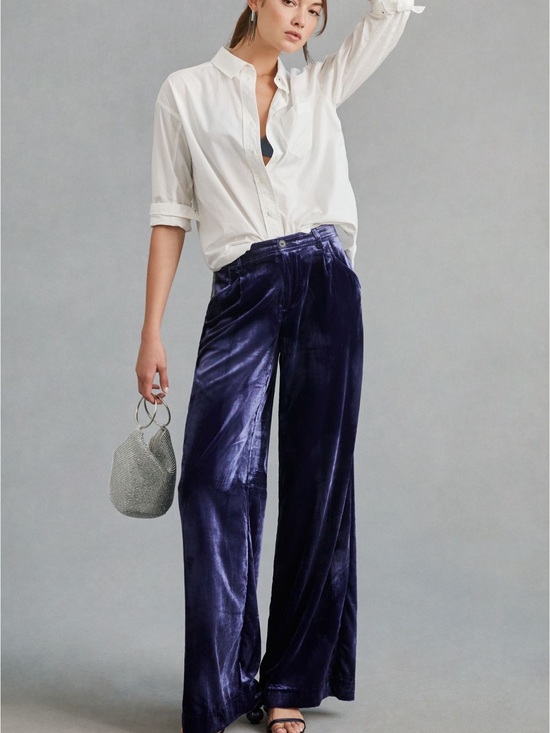 Anthropologie Pants - Anthropologie Velvet Wide-Leg Pants in Deep Navy